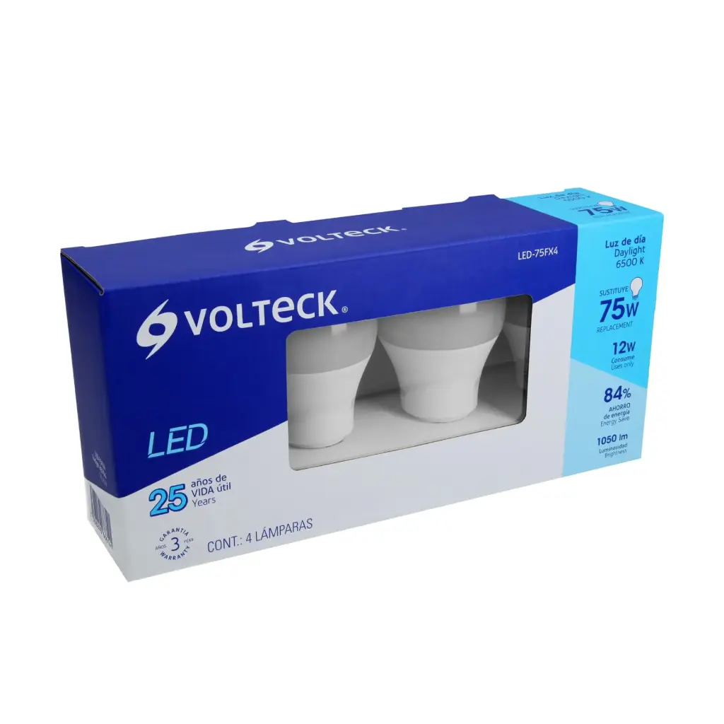 LAMPARA DE LED A19 12W LUZ DE DÍA (4) 48794 VOLTECK                                                                                                                                                                                             