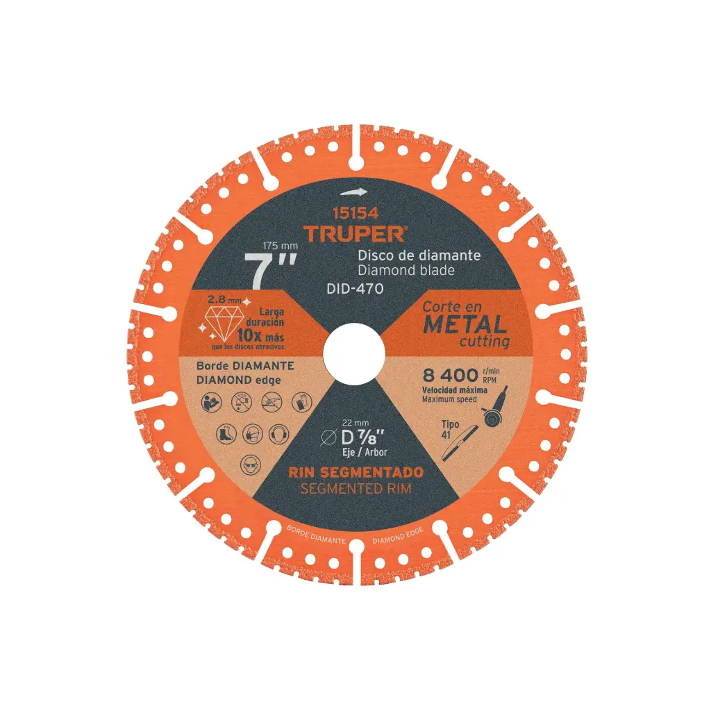 DISCO DE DIAMANTE DE 7" X 2.8MM, CORTE DE METAL 15154 TRUPER