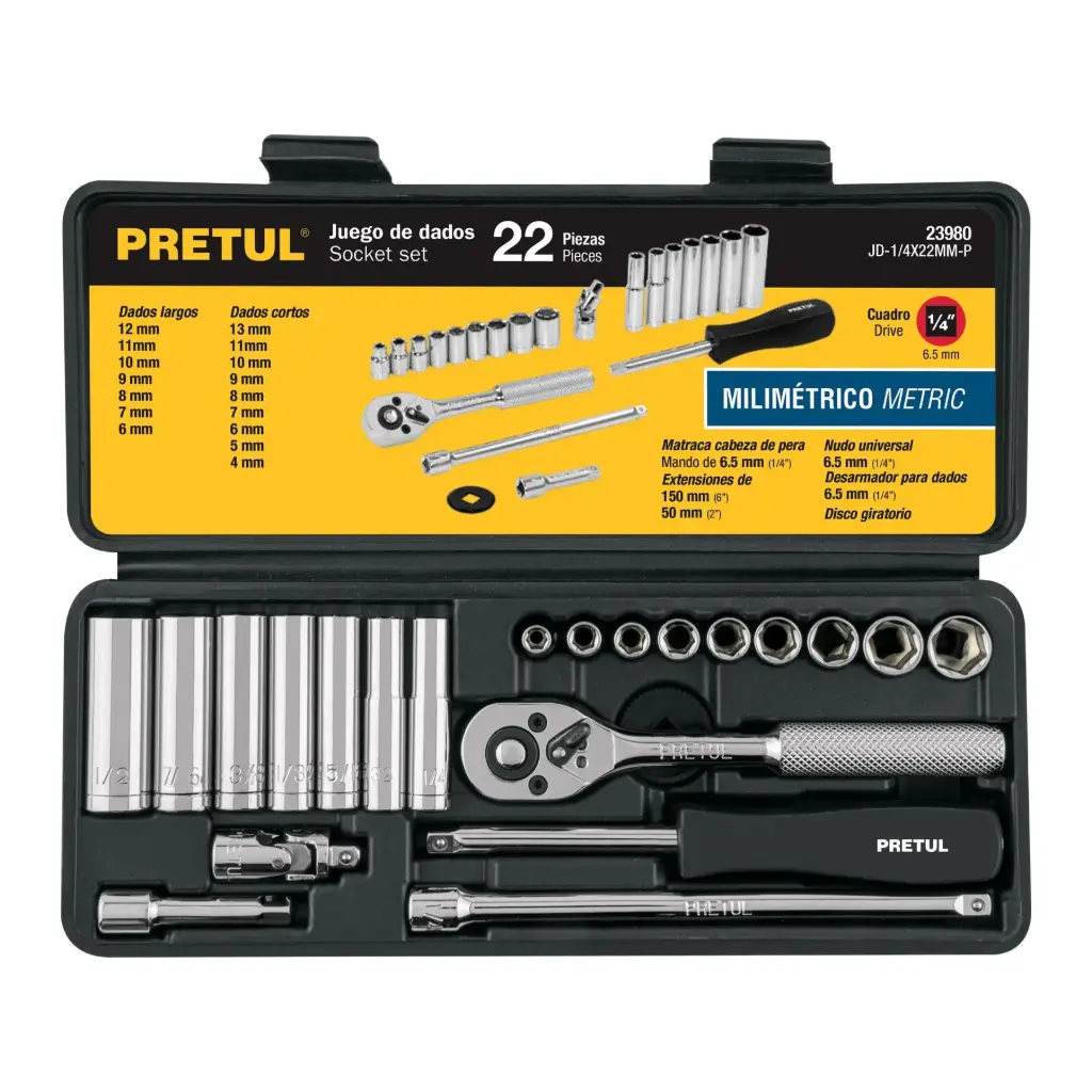 CUBOS 1/4" (22 PZAS) STD Y MM 23980 PRETUL